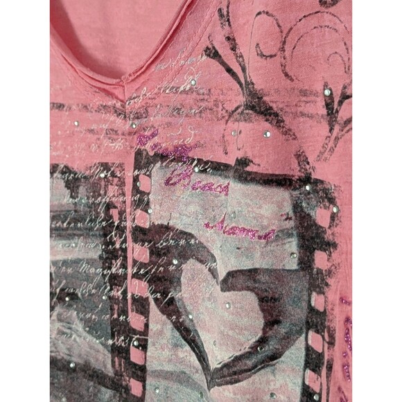 Lane Bryant LOVE Graphic V-Neck T-Shirt Womens Plus 26 28 Pink Muslin Stretch - Picture 3 of 6